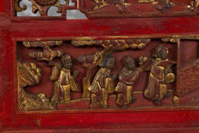 Pair of Chinese Lacquered Carved Wall Plaques