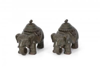 Pair of Chinese Lidded Porcelain Elephant Figurines