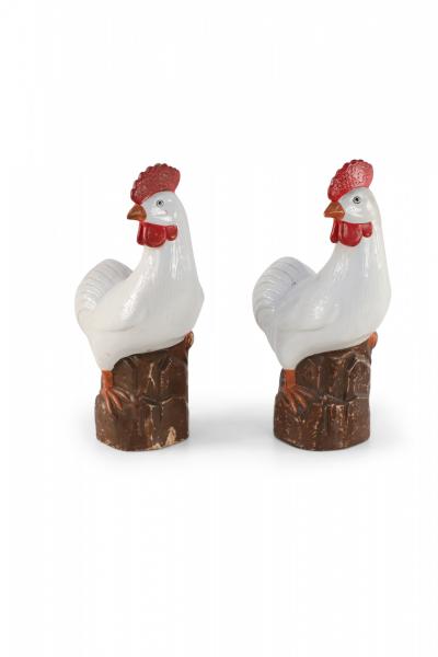 Pair of Chinese Mid Century White Porcelain Chickens