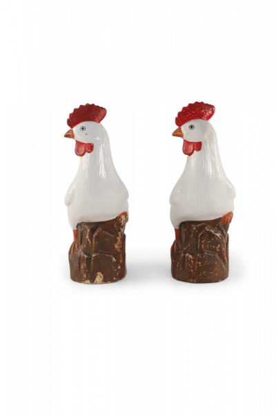 Pair of Chinese Mid Century White Porcelain Chickens