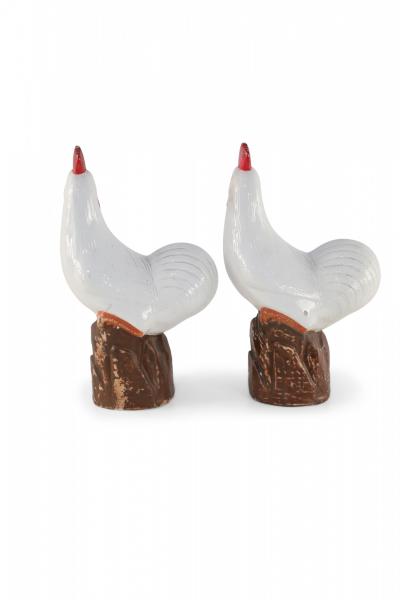 Pair of Chinese Mid Century White Porcelain Chickens