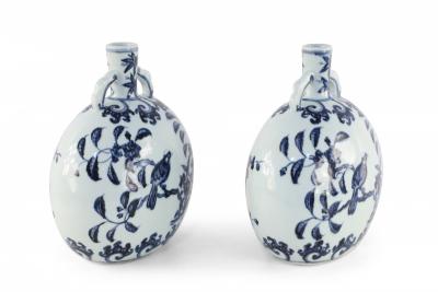 Pair of Chinese Ming Dynasty Style Blue and White Porcelain Moonflask Vases