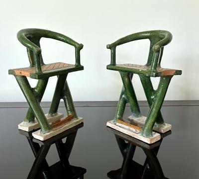 Pair of Chinese Ming Dynasty Tomb Funeral Pottery Chair Models
