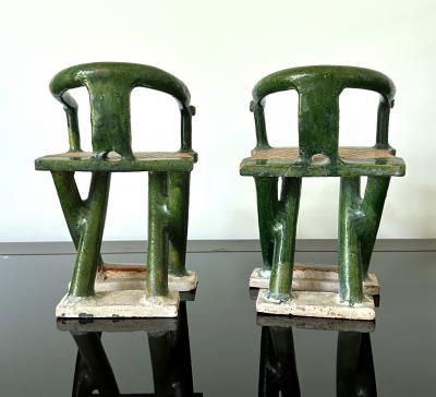 Pair of Chinese Ming Dynasty Tomb Funeral Pottery Chair Models