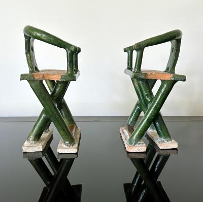 Pair of Chinese Ming Dynasty Tomb Funeral Pottery Chair Models