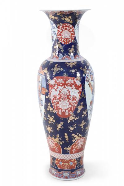 Pair of Chinese Monumental Imari Style Blue Porcelain Urns