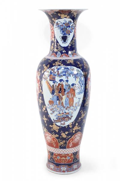 Pair of Chinese Monumental Imari Style Blue Porcelain Urns