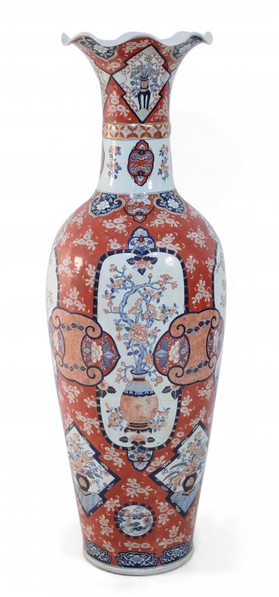 Pair of Chinese Monumental Imari Style Monumental Orange Porcelain Vases
