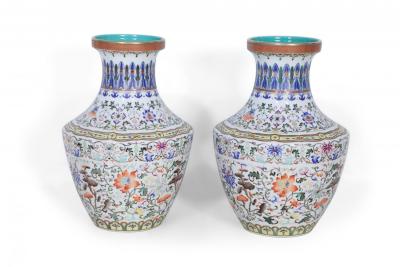 Pair of Chinese Multi Color Pattern Porcelain Vases