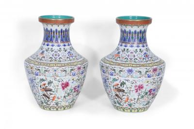 Pair of Chinese Multi Color Pattern Porcelain Vases