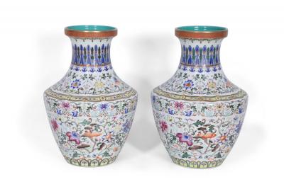 Pair of Chinese Multi Color Pattern Porcelain Vases