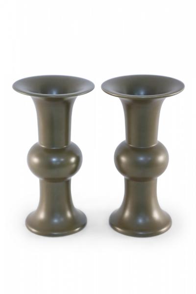 Pair of Chinese Olive Porcelain Beaker Vases