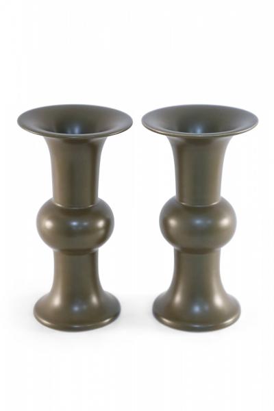 Pair of Chinese Olive Porcelain Beaker Vases