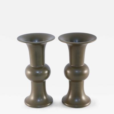 Pair of Chinese Olive Porcelain Beaker Vases