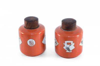 Pair of Chinese Orange Lidded Porcelain Jars