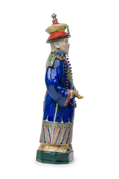 Pair of Chinese Painted Ceramic Figures Depicting a Blue Robed Emperor
