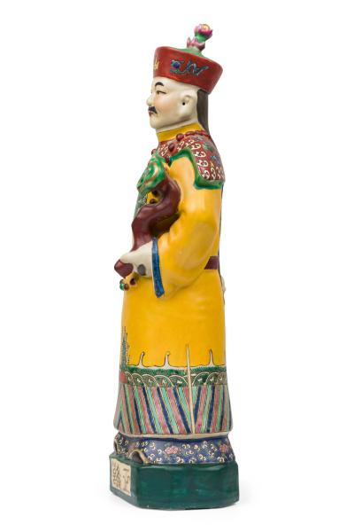 Pair of Chinese Painted Ceramic Figures Depicting a Yellow Robed Emperor