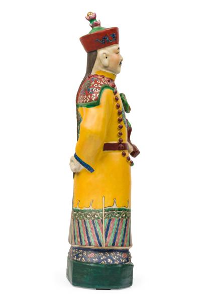 Pair of Chinese Painted Ceramic Figures Depicting a Yellow Robed Emperor