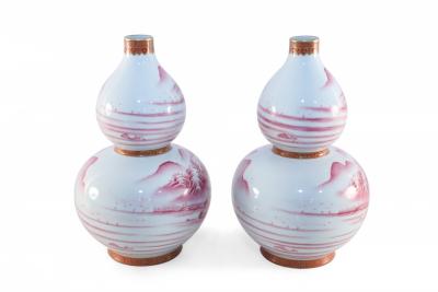Pair of Chinese Pink and White Porcelain Double Gourd Vases