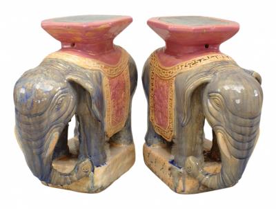 Pair of Chinese Porcelain Elephant Garden Seats