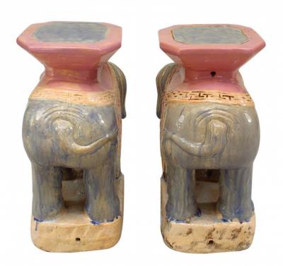 Pair of Chinese Porcelain Elephant Garden Seats
