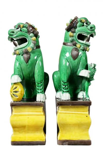Pair of Chinese Porcelain Foo Dogs