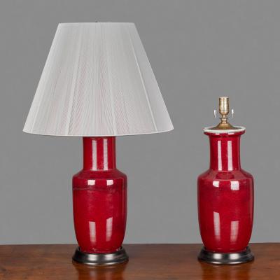 Pair of Chinese Porcelain Oxblood Rouleau Lamps 17th Century Qing Dynasty