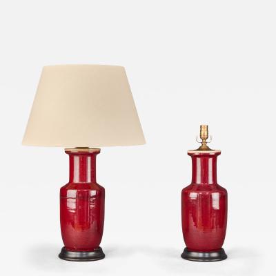 Pair of Chinese Porcelain Oxblood Rouleau Lamps 17th Century Qing Dynasty