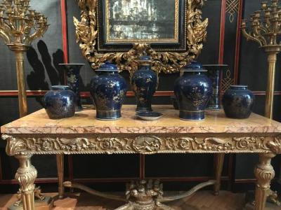 Pair of Chinese Powder Blue Gilt Decorated Jars 18th Century