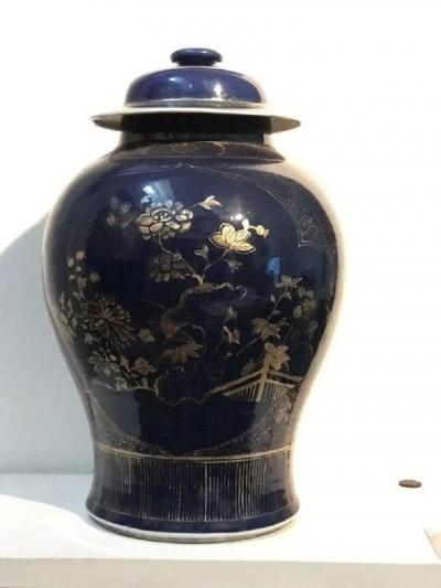 Pair of Chinese Powder Blue Gilt Decorated Jars 18th Century