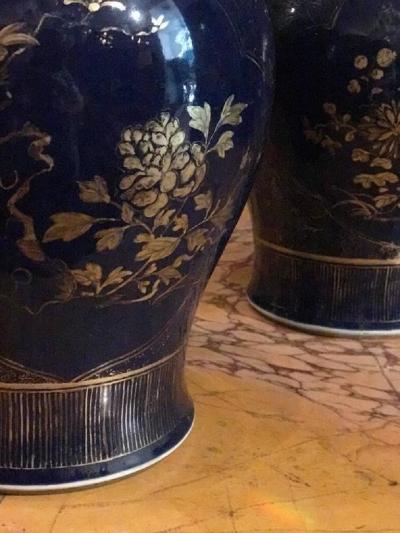 Pair of Chinese Powder Blue Gilt Decorated Jars 18th Century
