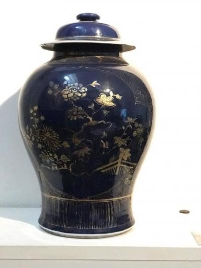 Pair of Chinese Powder Blue Gilt Decorated Jars 18th Century