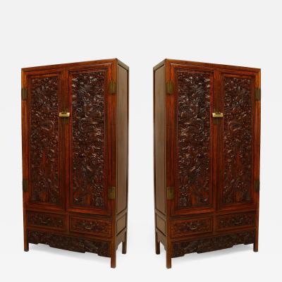 Pair of Chinese Qing Dynasty Hardwood Armoires
