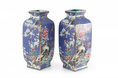 Pair of Chinese Qing Dynasty Style Blue and Floral Porcelain Sleeve Vases