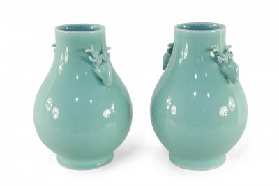 Pair of Chinese Qing Dynasty Style Celadon Pear Shape Porcelain Vases