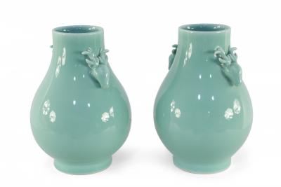 Pair of Chinese Qing Dynasty Style Celadon Pear Shape Porcelain Vases