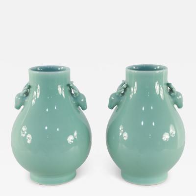 Pair of Chinese Qing Dynasty Style Celadon Pear Shape Porcelain Vases