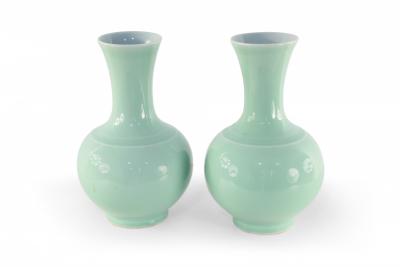 Pair of Chinese Qing Dynasty Style Mint Green Glazed Globular Porcelain Vases