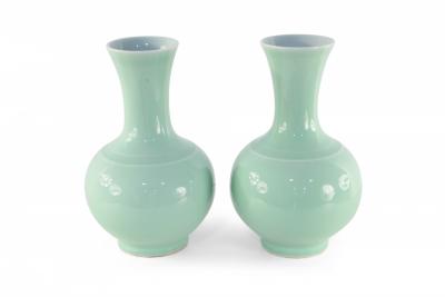 Pair of Chinese Qing Dynasty Style Mint Green Glazed Globular Porcelain Vases