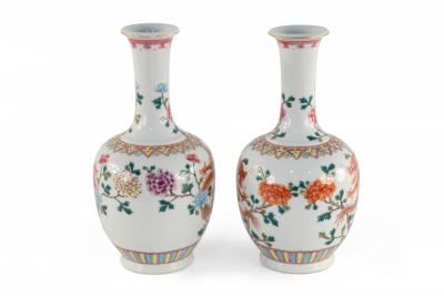Pair of Chinese Qing Dynasty Style Orange Dragon and Floral Motif Porcelain Vase