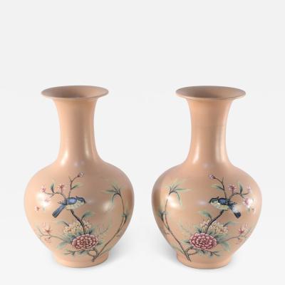 Pair of Chinese Qing Dynasty Style Peach and Floral Porcelain Vases