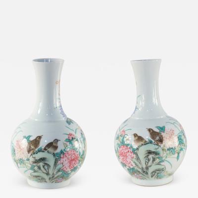 Pair of Chinese Qing Dynasty Style White Chrysanthemum and Porcelain Vases