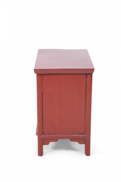 Pair of Chinese Red Painted Wooden Commodes Side Tables