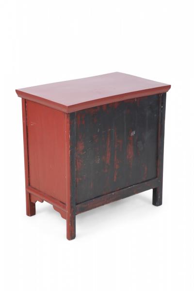 Pair of Chinese Red Painted Wooden Commodes Side Tables