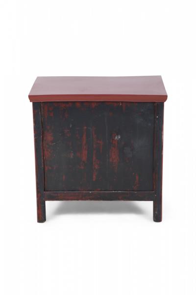 Pair of Chinese Red Painted Wooden Commodes Side Tables