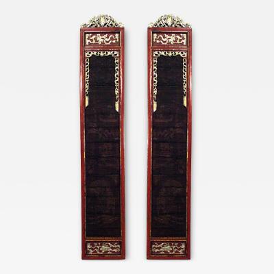 Pair of Chinese Red and Gold Lacquered Pilasters