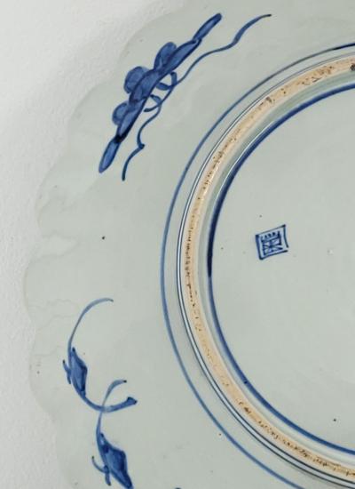 Pair of Chinese Scalloped Blue and White Large Plates or Chargers circa 1900