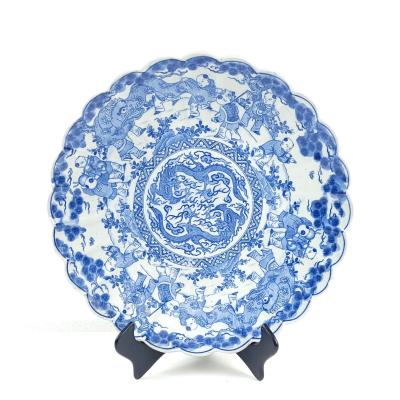 Pair of Chinese Scalloped Blue and White Large Plates or Chargers circa 1900