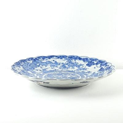Pair of Chinese Scalloped Blue and White Large Plates or Chargers circa 1900