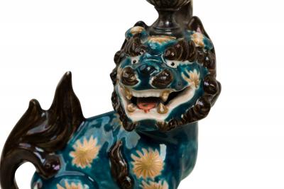 Pair of Chinese Style Decorative Porcelain Foo Dog Candlesticks